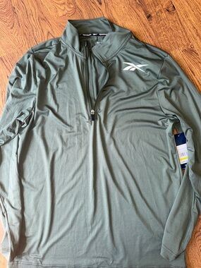 Reebok Olive Green Half-Zip Athletic Top with White Logo